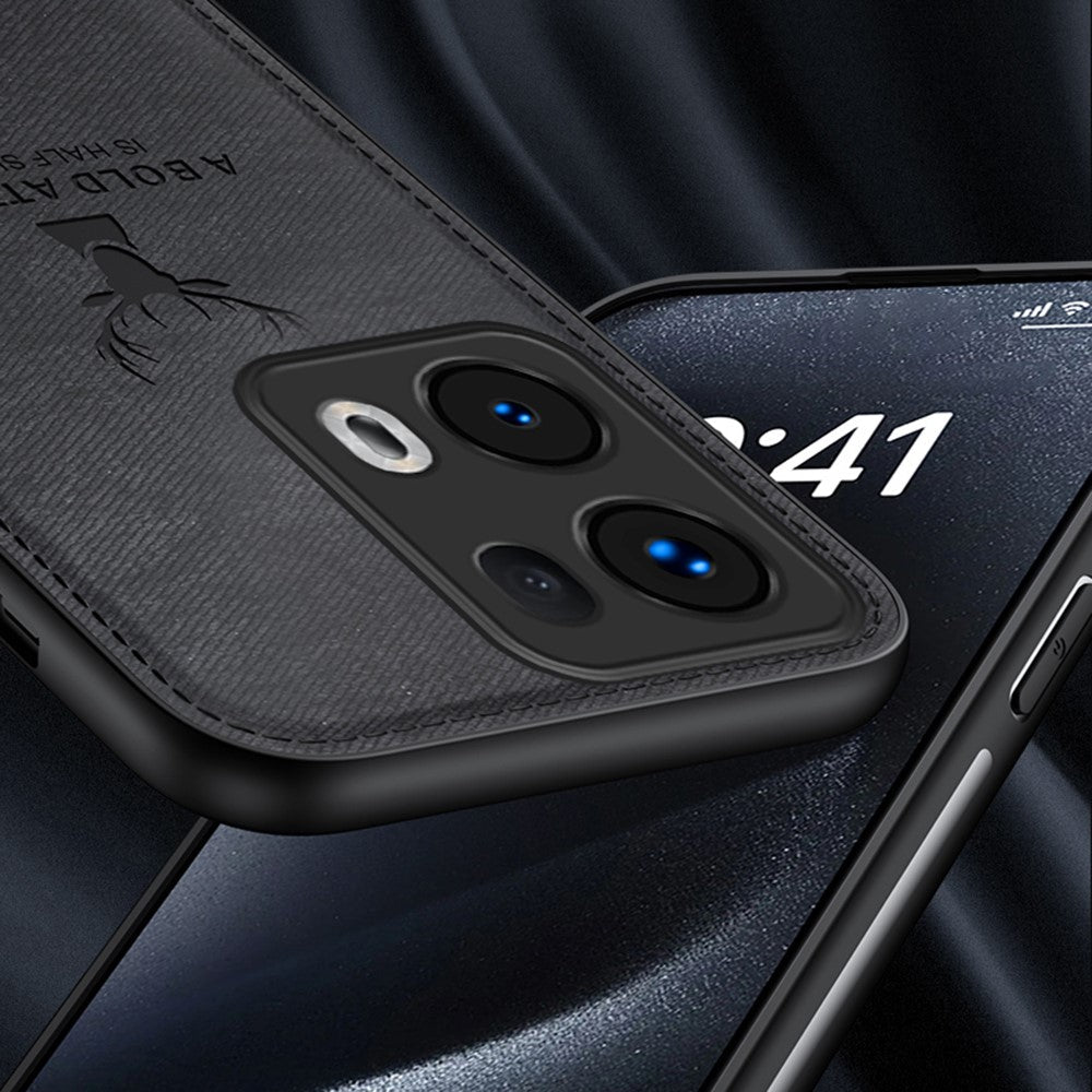 For Oppo Reno13 Pro 5G Case Deer Pattern Cloth Texture PU Leather Hybrid Phone Cover - Black