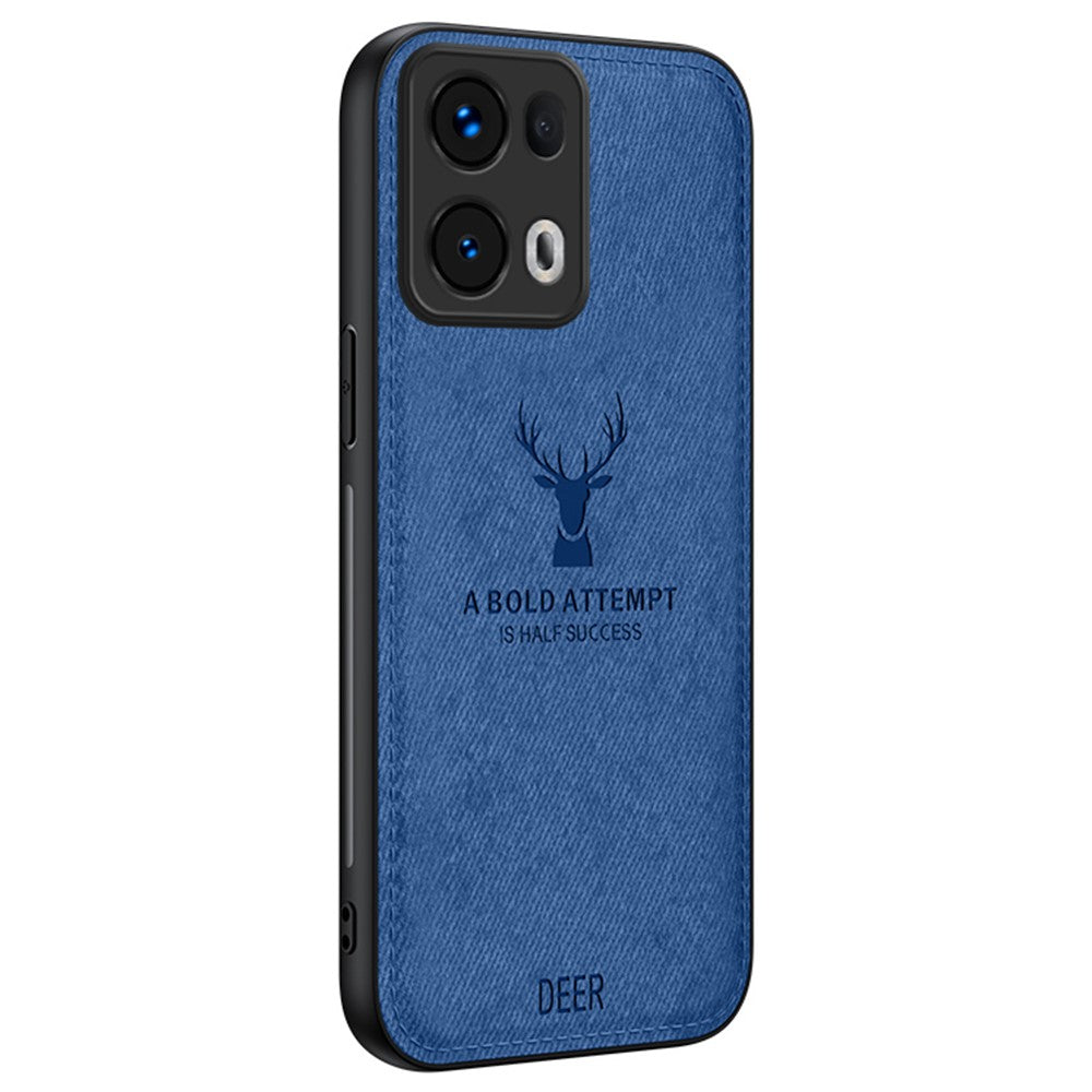 For Oppo Reno13 Pro 5G Case Deer Pattern Cloth Texture PU Leather Hybrid Phone Cover - Blue