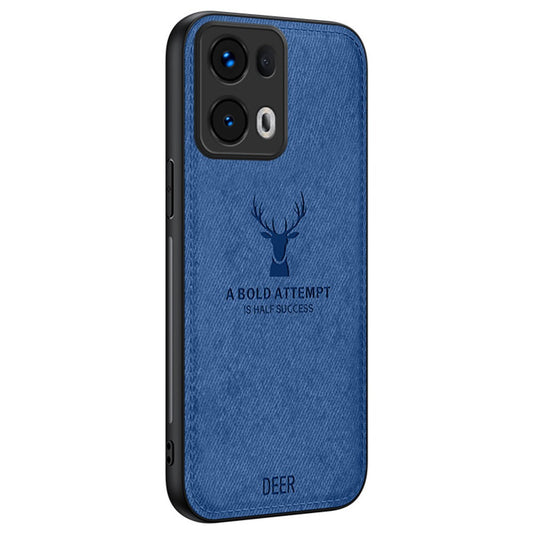 For Oppo Reno13 Pro 5G Case Deer Pattern Cloth Texture PU Leather Hybrid Phone Cover - Blue