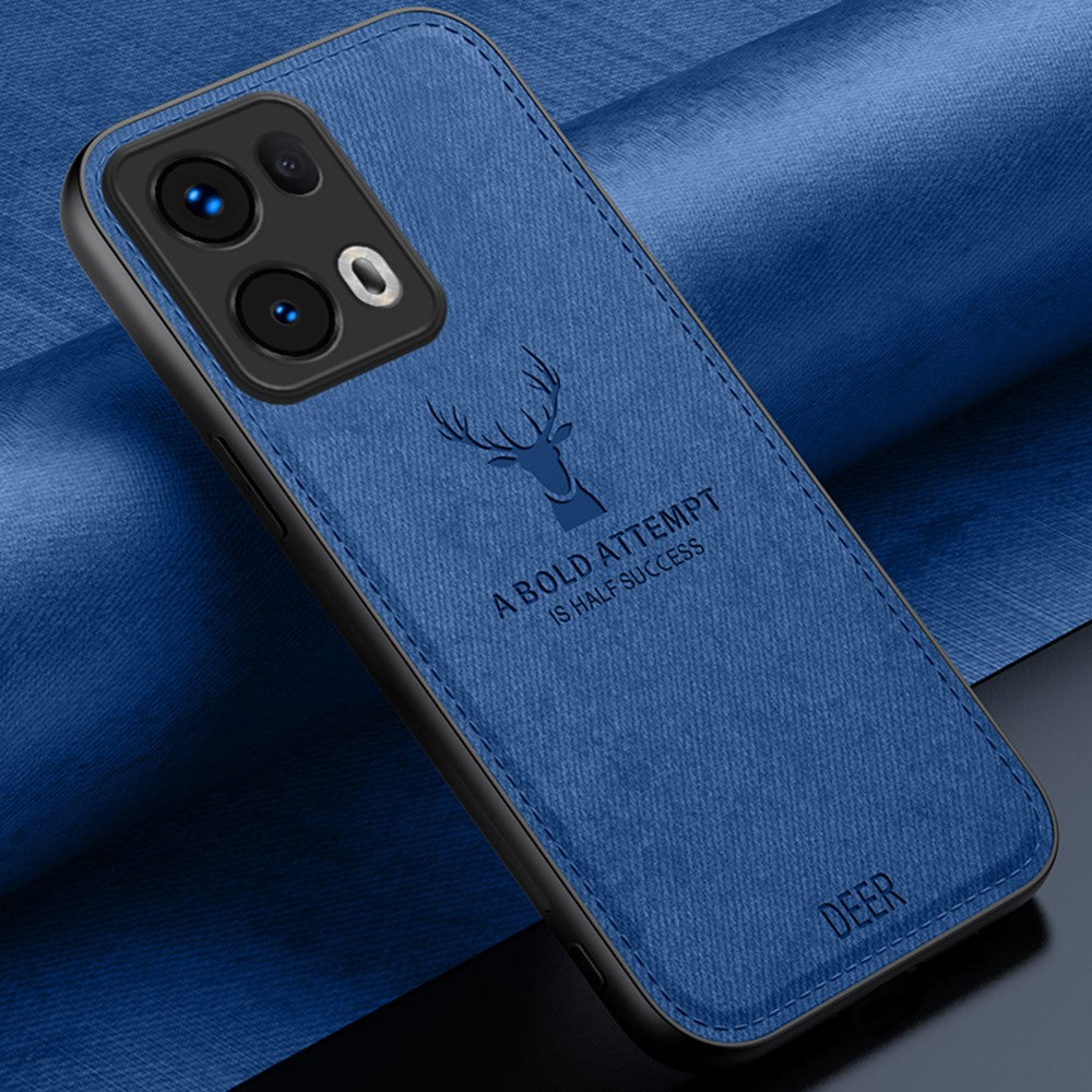 For Oppo Reno13 Pro 5G Case Deer Pattern Cloth Texture PU Leather Hybrid Phone Cover - Blue
