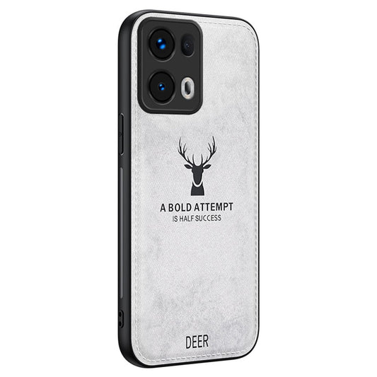 For Oppo Reno13 Pro 5G Case Deer Pattern Cloth Texture PU Leather Hybrid Phone Cover - Grey