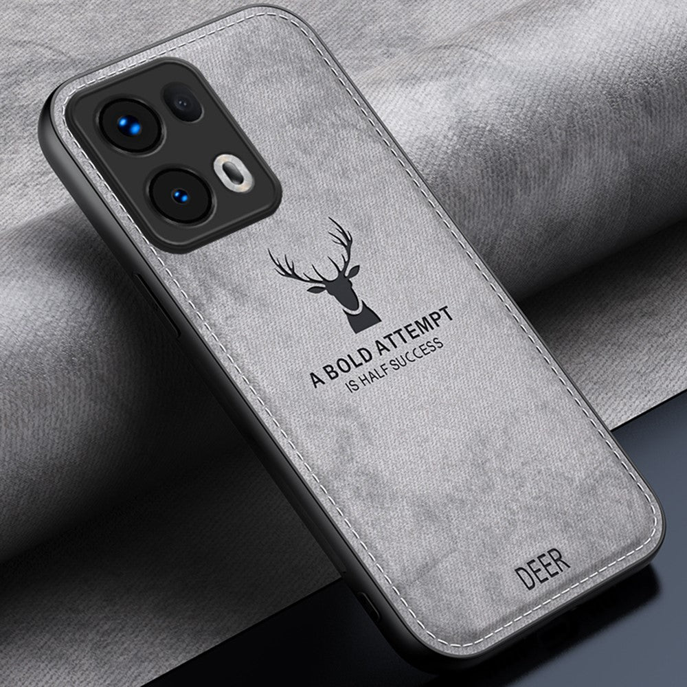 For Oppo Reno13 Pro 5G Case Deer Pattern Cloth Texture PU Leather Hybrid Phone Cover - Grey