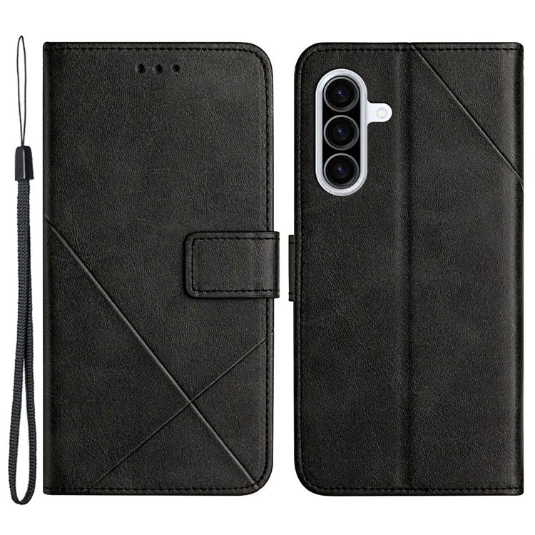 For Samsung Galaxy A56 5G / A36 5G Leather Case Line Pattern Wallet Phone Cover - Black