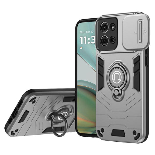 For Motorola Moto G75 5G Case Slide Camshield Kickstand PC+TPU Phone Cover - Grey