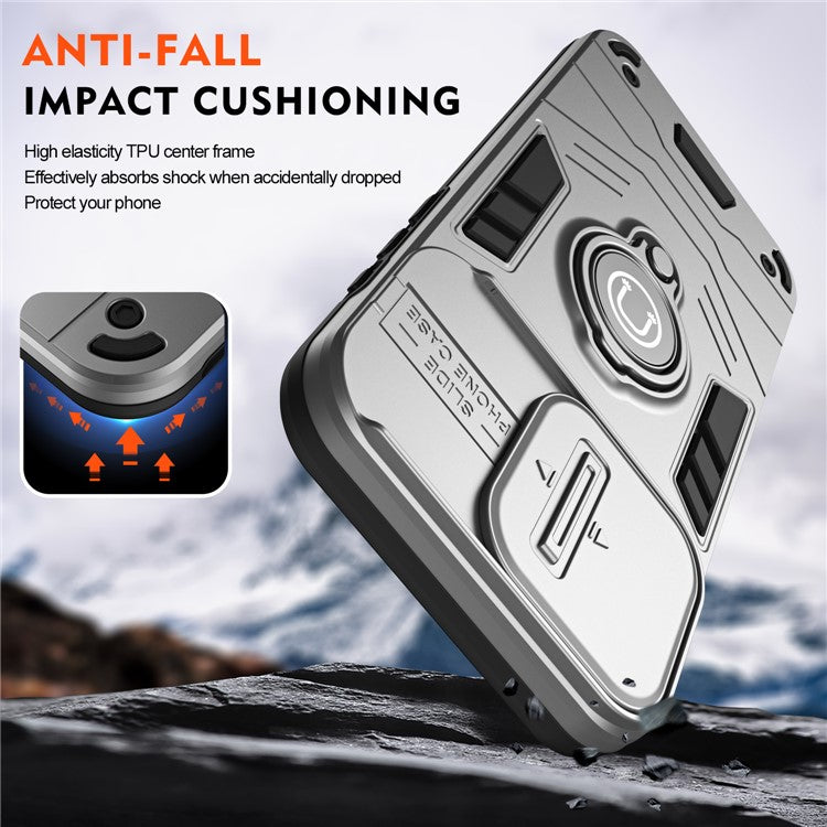 For Motorola Moto G75 5G Case Slide Camshield Kickstand PC+TPU Phone Cover - Grey