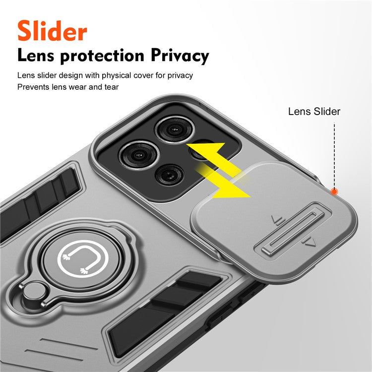 For Motorola Moto G75 5G Case Slide Camshield Kickstand PC+TPU Phone Cover - Grey