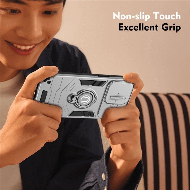 For Motorola Moto G75 5G Case Slide Camshield Kickstand PC+TPU Phone Cover - Grey