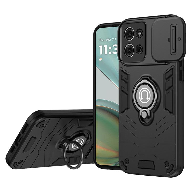 For Motorola Moto G75 5G Case Slide Camshield Kickstand PC+TPU Phone Cover - Black