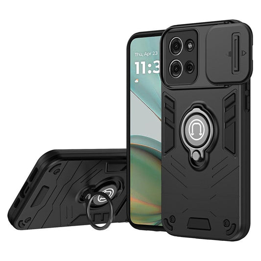 For Motorola Moto G75 5G Case Slide Camshield Kickstand PC+TPU Phone Cover - Black
