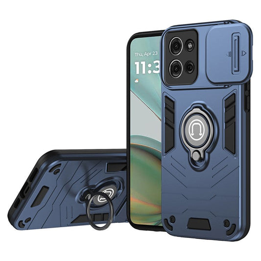 For Motorola Moto G75 5G Case Slide Camshield Kickstand PC+TPU Phone Cover - Blue