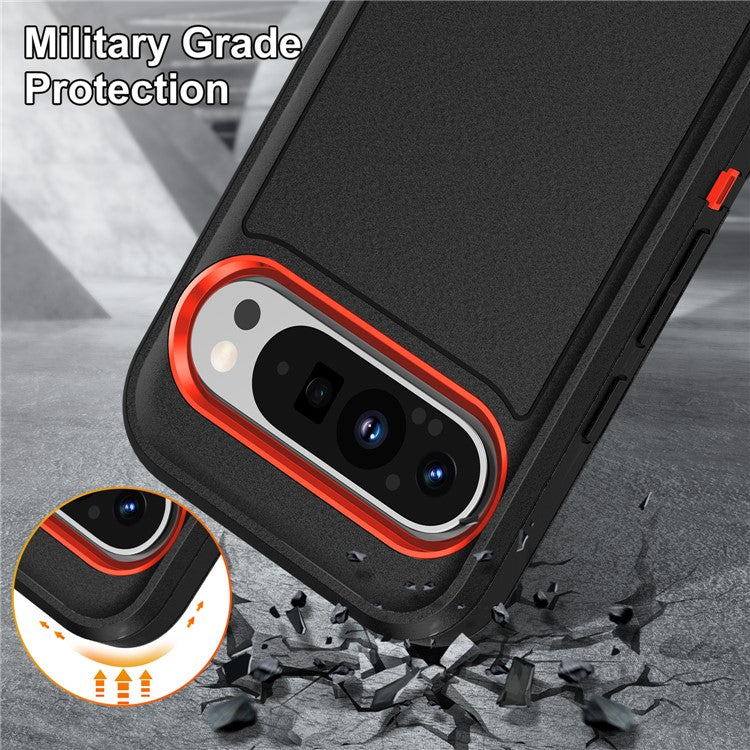For Google Pixel 9 Pro / Pixel 9 Case Kickstand Phone Cover PC+Silicone+EVA 3-in-1 Design - Black+Orange