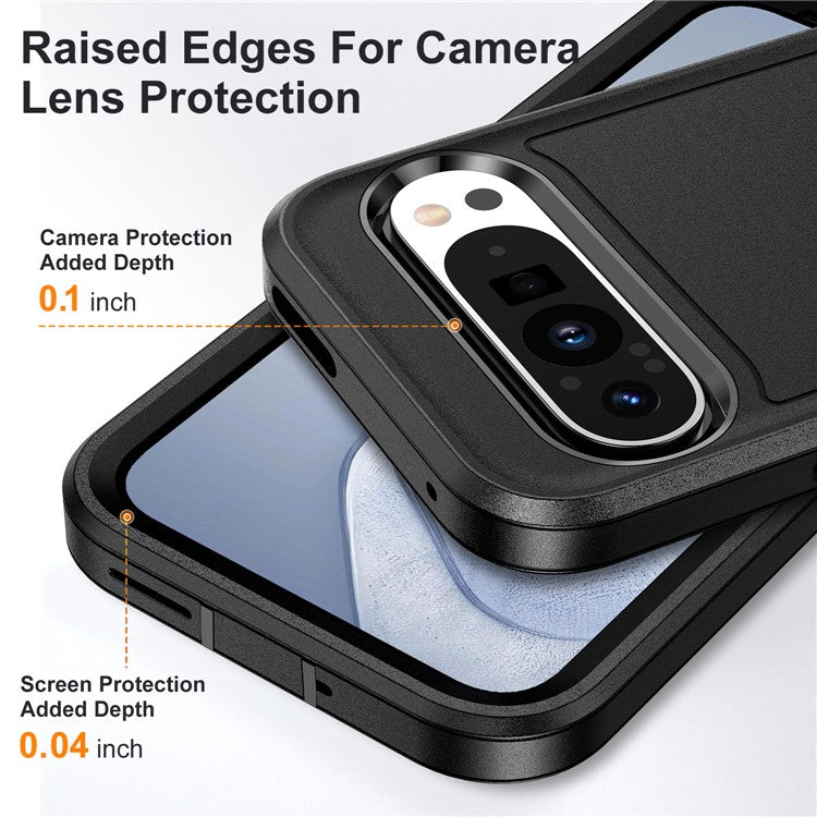 For Google Pixel 9 Pro / Pixel 9 Case Kickstand Phone Cover PC+Silicone+EVA 3-in-1 Design - Black+Black