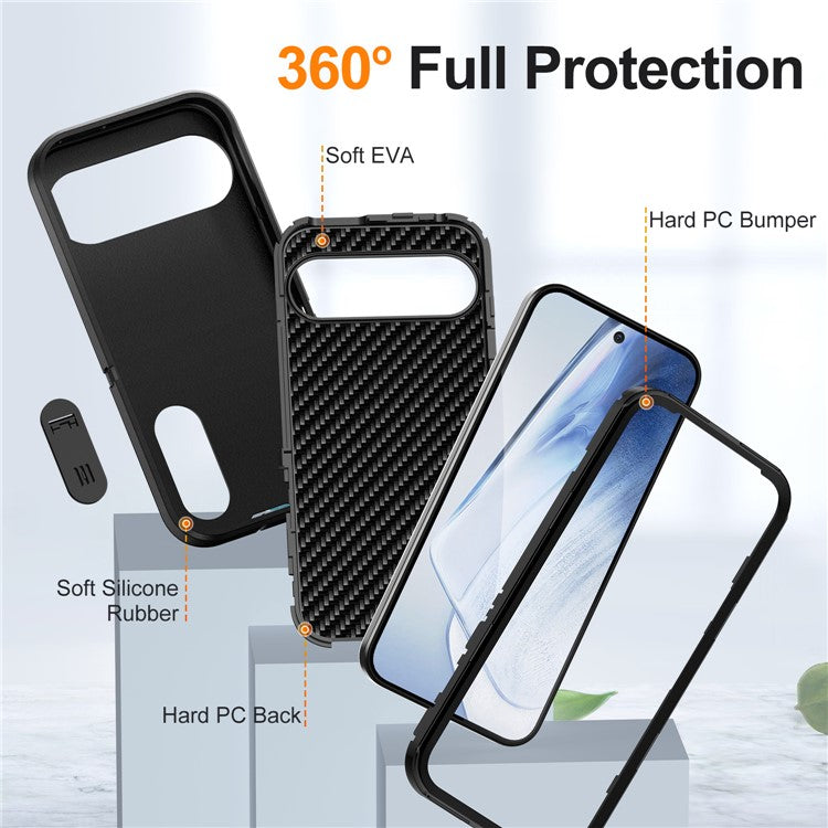 For Google Pixel 9 Pro / Pixel 9 Case Kickstand Phone Cover PC+Silicone+EVA 3-in-1 Design - Black+Black