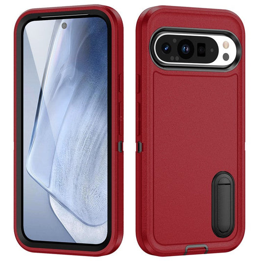 For Google Pixel 9 Pro / Pixel 9 Case Kickstand Phone Cover PC+Silicone+EVA 3-in-1 Design - Red+Black