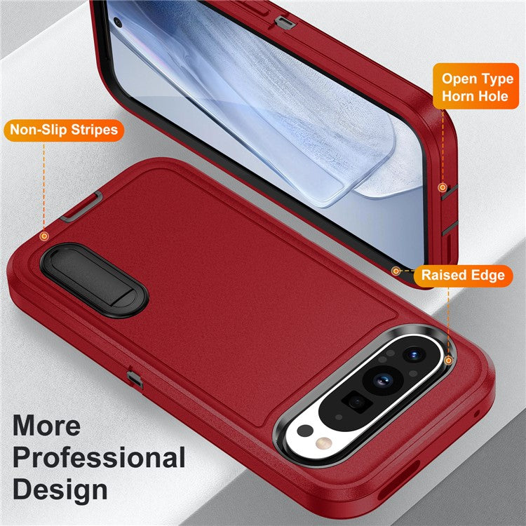 For Google Pixel 9 Pro / Pixel 9 Case Kickstand Phone Cover PC+Silicone+EVA 3-in-1 Design - Red+Black