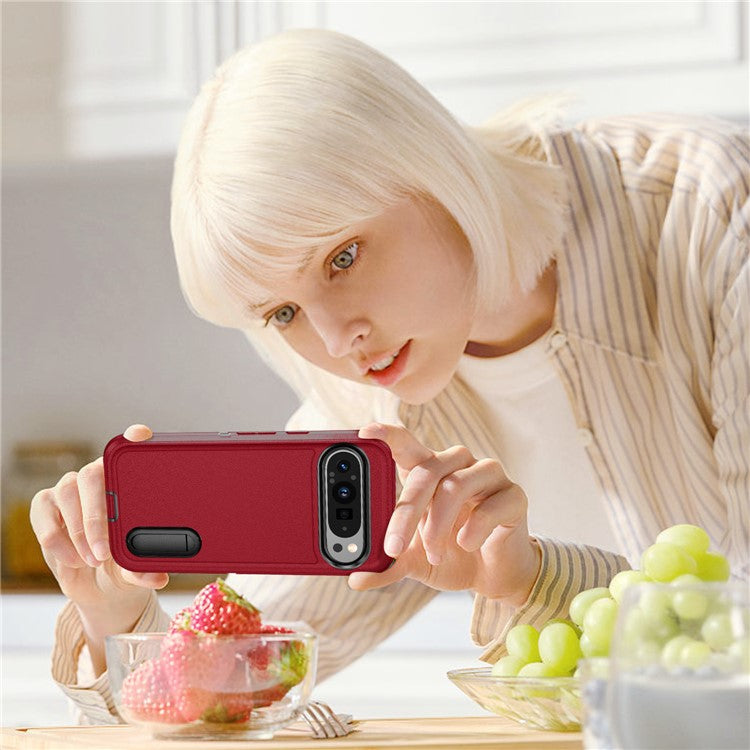 For Google Pixel 9 Pro / Pixel 9 Case Kickstand Phone Cover PC+Silicone+EVA 3-in-1 Design - Red+Black