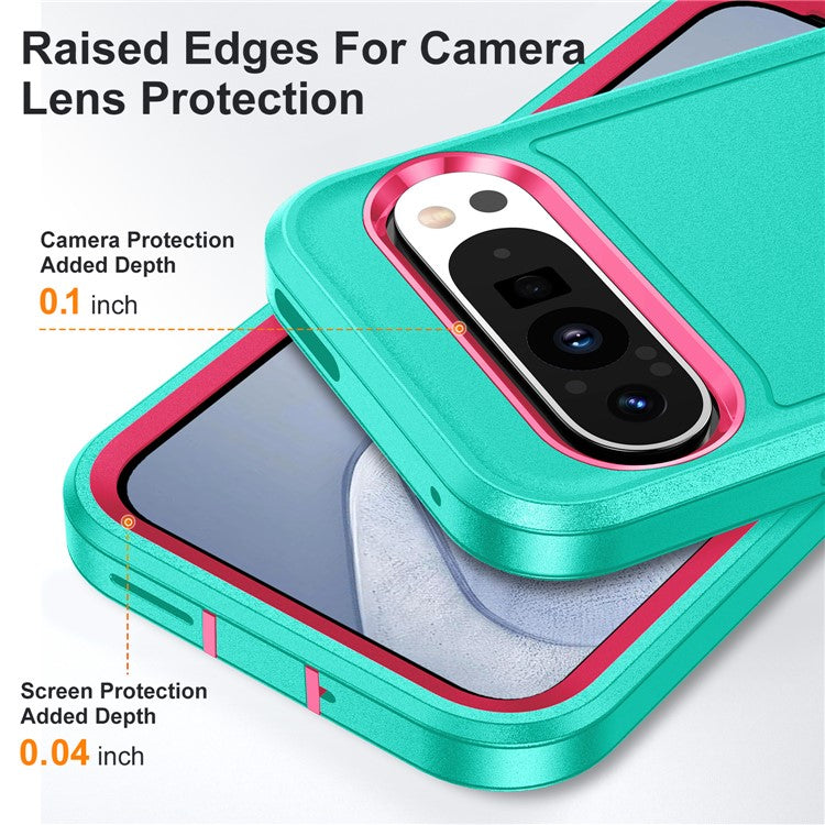 For Google Pixel 9 Pro / Pixel 9 Case Kickstand Phone Cover PC+Silicone+EVA 3-in-1 Design - Light Cyan+Rose