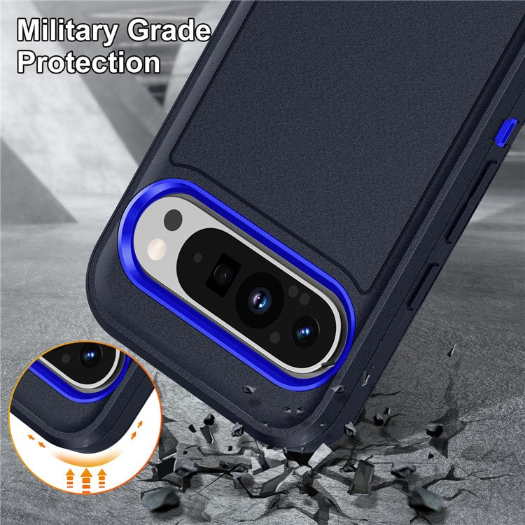 For Google Pixel 9 Pro / Pixel 9 Case Kickstand Phone Cover PC+Silicone+EVA 3-in-1 Design - Dark Blue+Sapphire