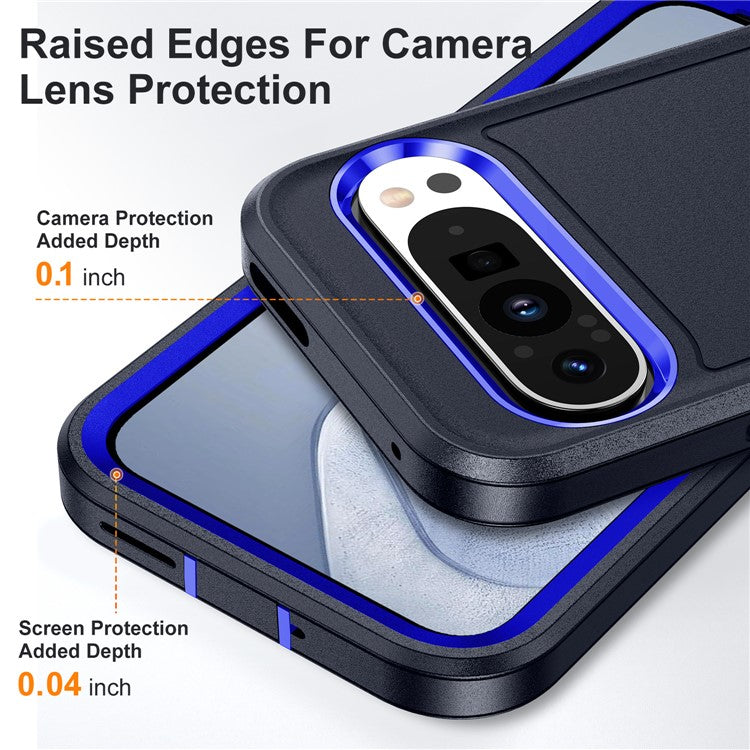 For Google Pixel 9 Pro / Pixel 9 Case Kickstand Phone Cover PC+Silicone+EVA 3-in-1 Design - Dark Blue+Sapphire