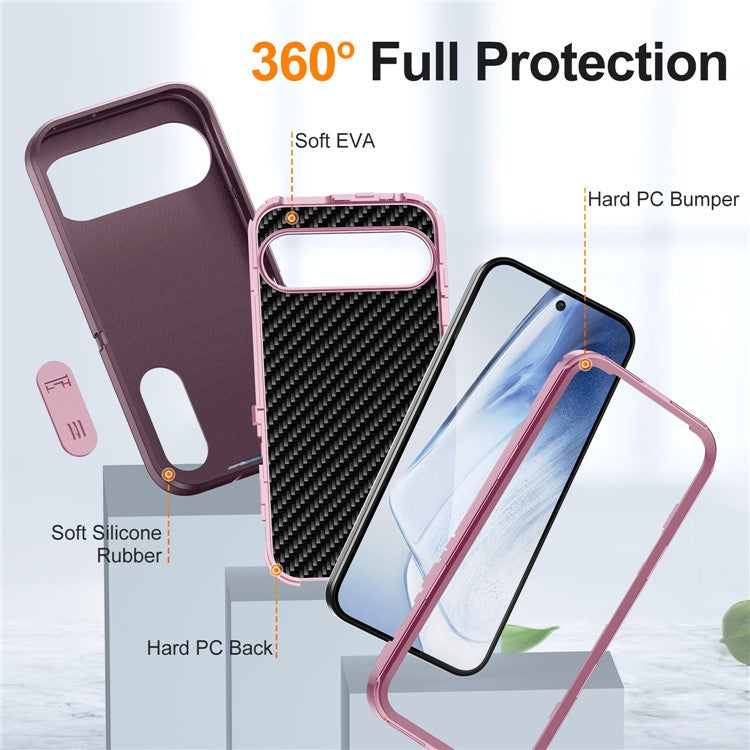 For Google Pixel 9 Pro / Pixel 9 Case Kickstand Phone Cover PC+Silicone+EVA 3-in-1 Design - Purple+Pink