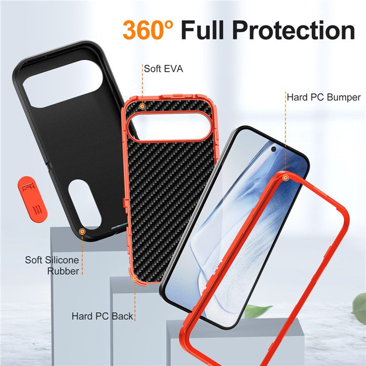 For Google Pixel 9 Pro XL Case Kickstand Phone Cover PC+Silicone+EVA 3-in-1 Design - Black+Orange