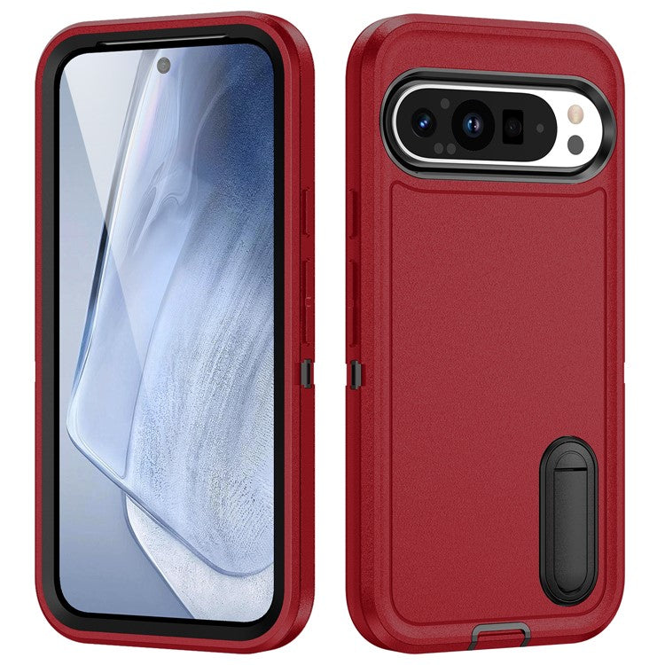 For Google Pixel 9 Pro XL Case Kickstand Phone Cover PC+Silicone+EVA 3-in-1 Design - Red+Black