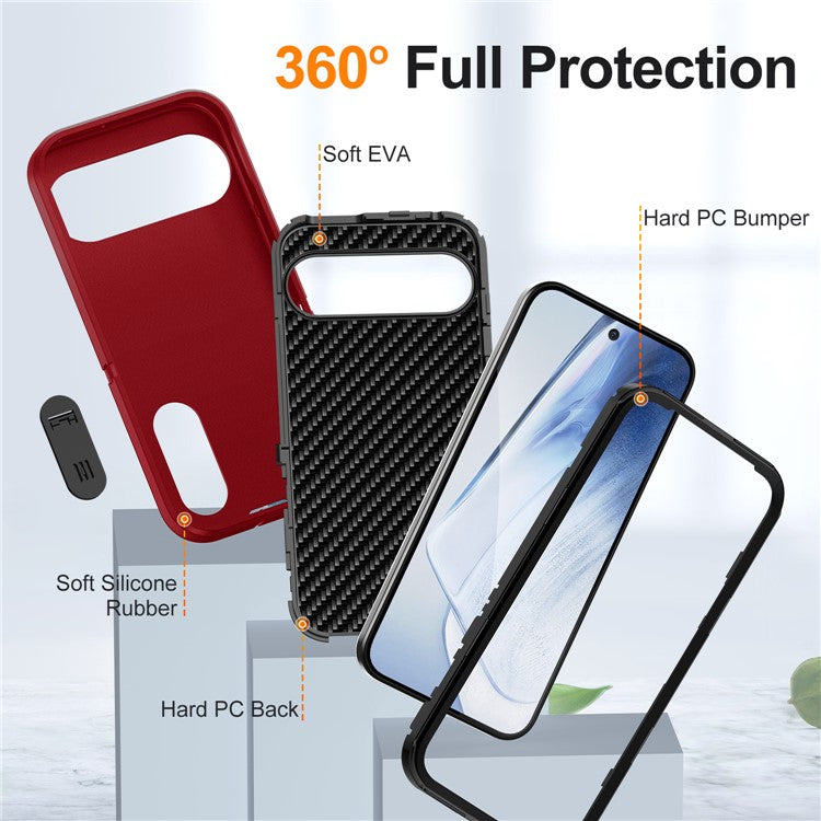 For Google Pixel 9 Pro XL Case Kickstand Phone Cover PC+Silicone+EVA 3-in-1 Design - Red+Black