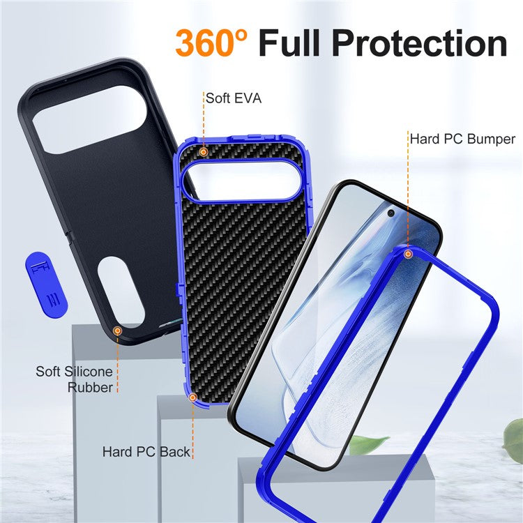 For Google Pixel 9 Pro XL Case Kickstand Phone Cover PC+Silicone+EVA 3-in-1 Design - Dark Blue+Sapphire