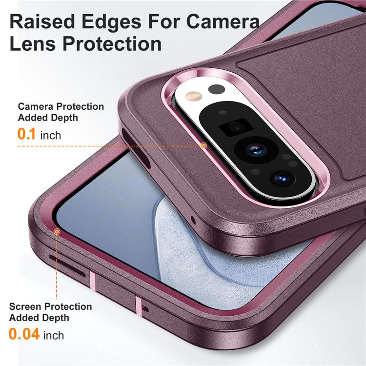 For Google Pixel 9 Pro XL Case Kickstand Phone Cover PC+Silicone+EVA 3-in-1 Design - Purple+Pink