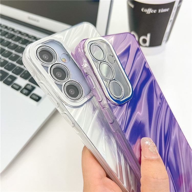 For Samsung Galaxy S24+ Case IMD Design Shockproof PC+TPU Phone Cover with Glass Lens Film - Ripple Pattern / Silver