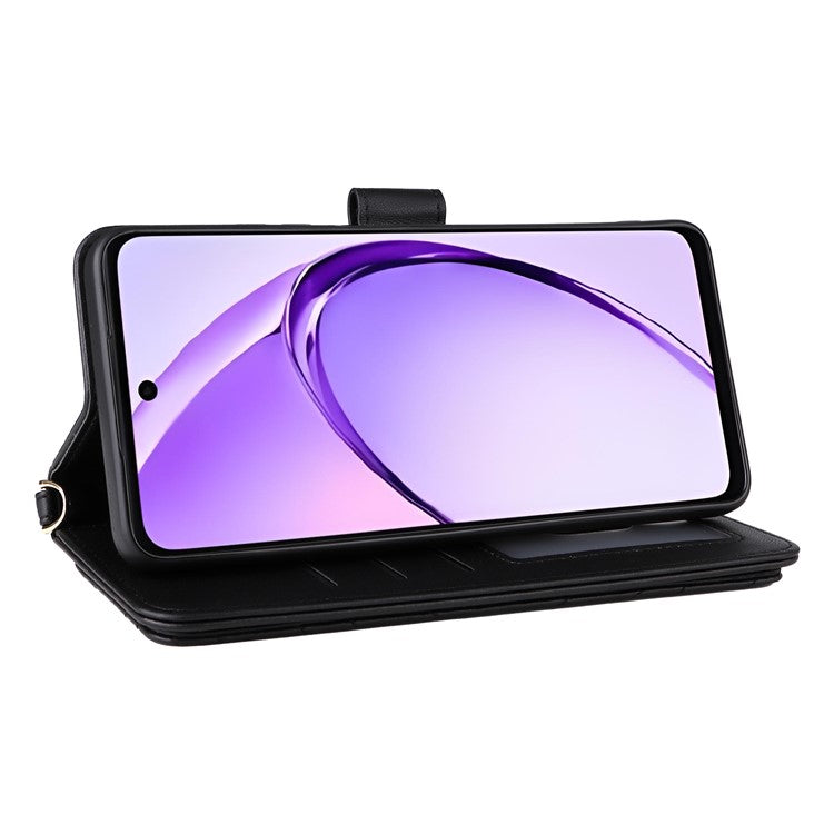 Wallet Phone Case for Oppo A3x 4G / 5G (India) / A3 4G / 5G / A40 4G / A40M 4G / A60 5G / A3i 5G Leather Cover with Shoulder Strap - Black