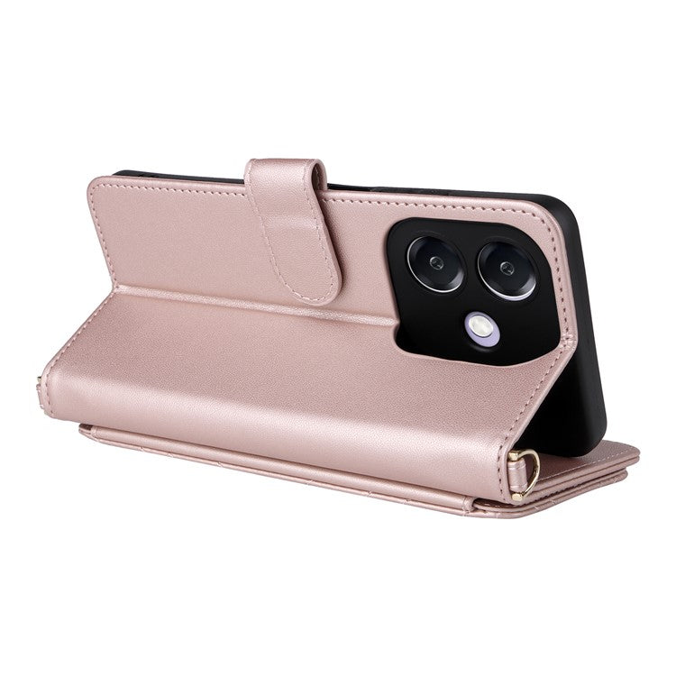 Wallet Phone Case for Oppo A3x 4G / 5G (India) / A3 4G / 5G / A40 4G / A40M 4G / A60 5G / A3i 5G Leather Cover with Shoulder Strap - Pink