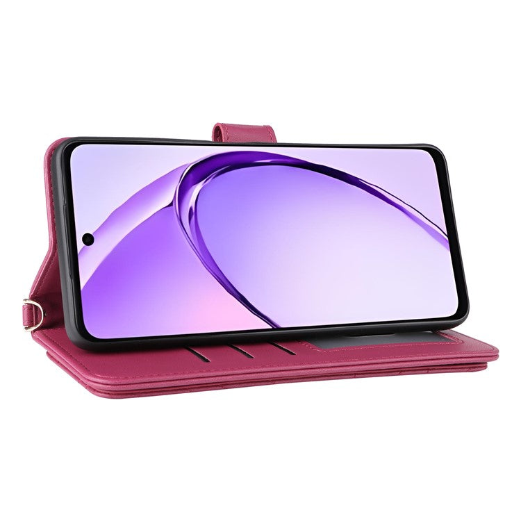 Wallet Phone Case for Oppo A3x 4G / 5G (India) / A3 4G / 5G / A40 4G / A40M 4G / A60 5G / A3i 5G Leather Cover with Shoulder Strap - Rose