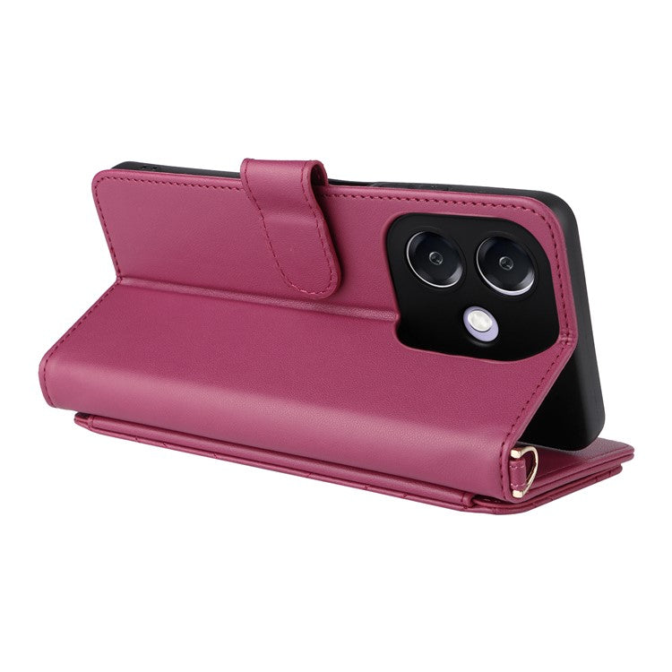 Wallet Phone Case for Oppo A3x 4G / 5G (India) / A3 4G / 5G / A40 4G / A40M 4G / A60 5G / A3i 5G Leather Cover with Shoulder Strap - Rose
