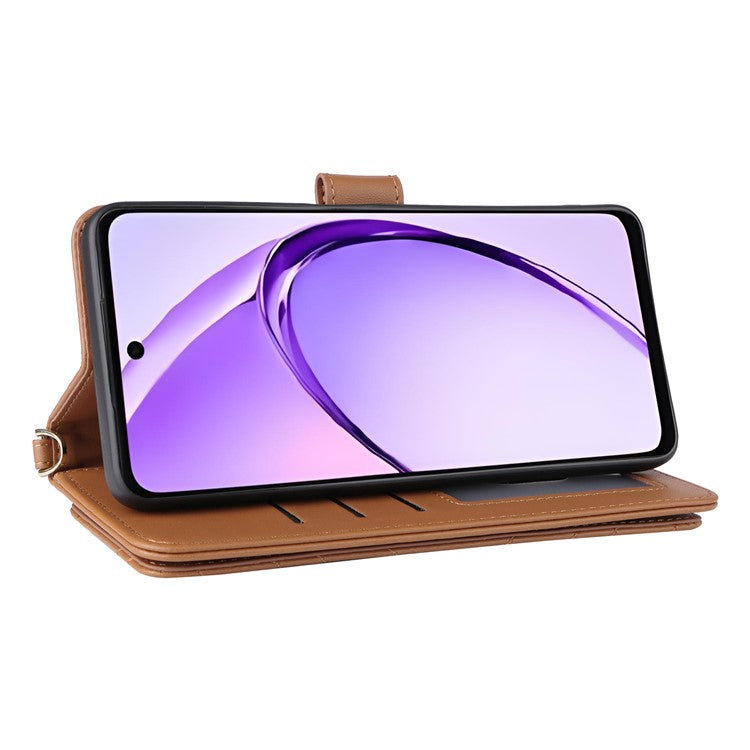 Wallet Phone Case for Oppo A3x 4G / 5G (India) / A3 4G / 5G / A40 4G / A40M 4G / A60 5G / A3i 5G Leather Cover with Shoulder Strap - Brown