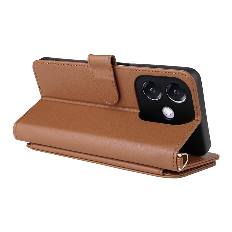 Wallet Phone Case for Oppo A3x 4G / 5G (India) / A3 4G / 5G / A40 4G / A40M 4G / A60 5G / A3i 5G Leather Cover with Shoulder Strap - Brown