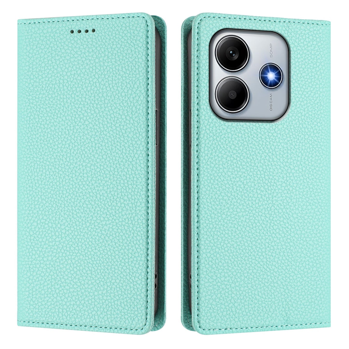 For Xiaomi Redmi Note 14 5G Wallet Case RFID Blocking Litchi Texture Leather Mobile Cover - Mint Green