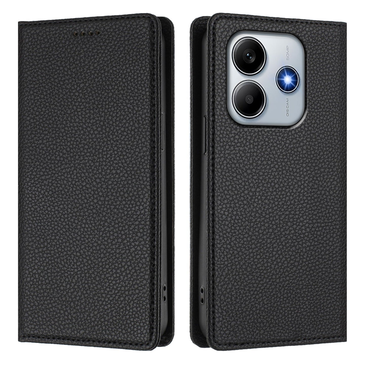 For Xiaomi Redmi Note 14 5G Wallet Case RFID Blocking Litchi Texture Leather Mobile Cover - Black