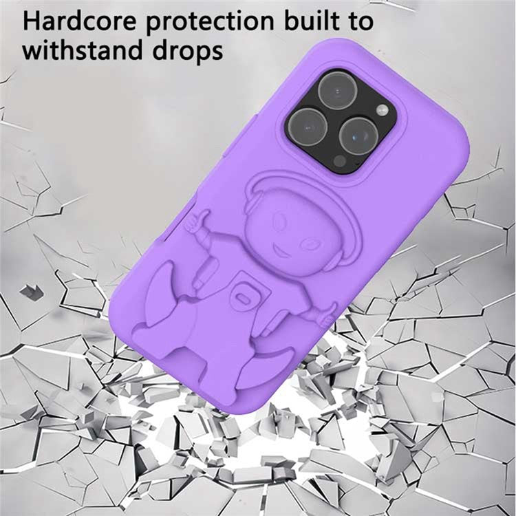 For iPhone 16 Pro Case EVA Mecha-Inspired Kickstand Shockproof Protection Cover - Purple