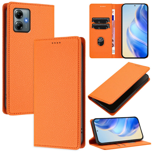 For Motorola Moto G Play (2025) 4G Wallet Case RFID Blocking Litchi Texture Leather Mobile Cover - Orange