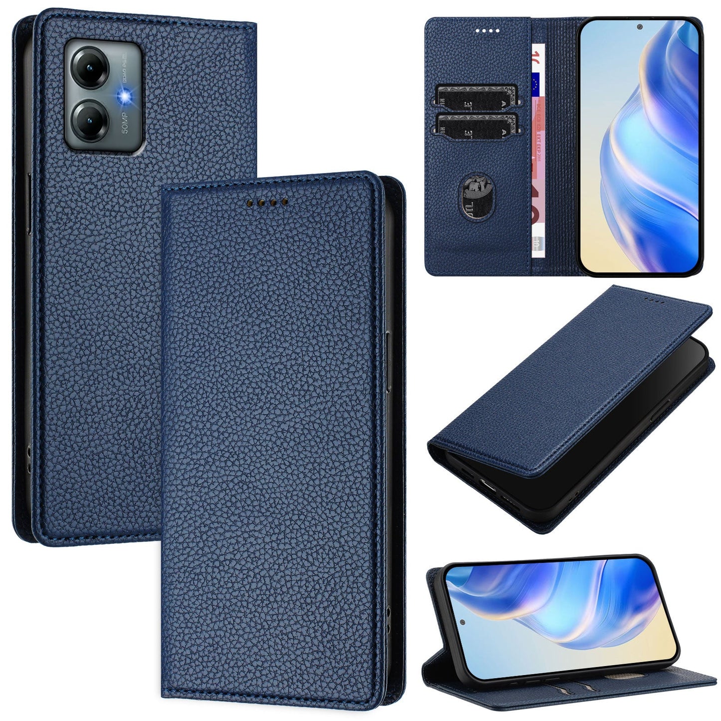 For Motorola Moto G Play (2025) 4G Wallet Case RFID Blocking Litchi Texture Leather Mobile Cover - Dark Blue