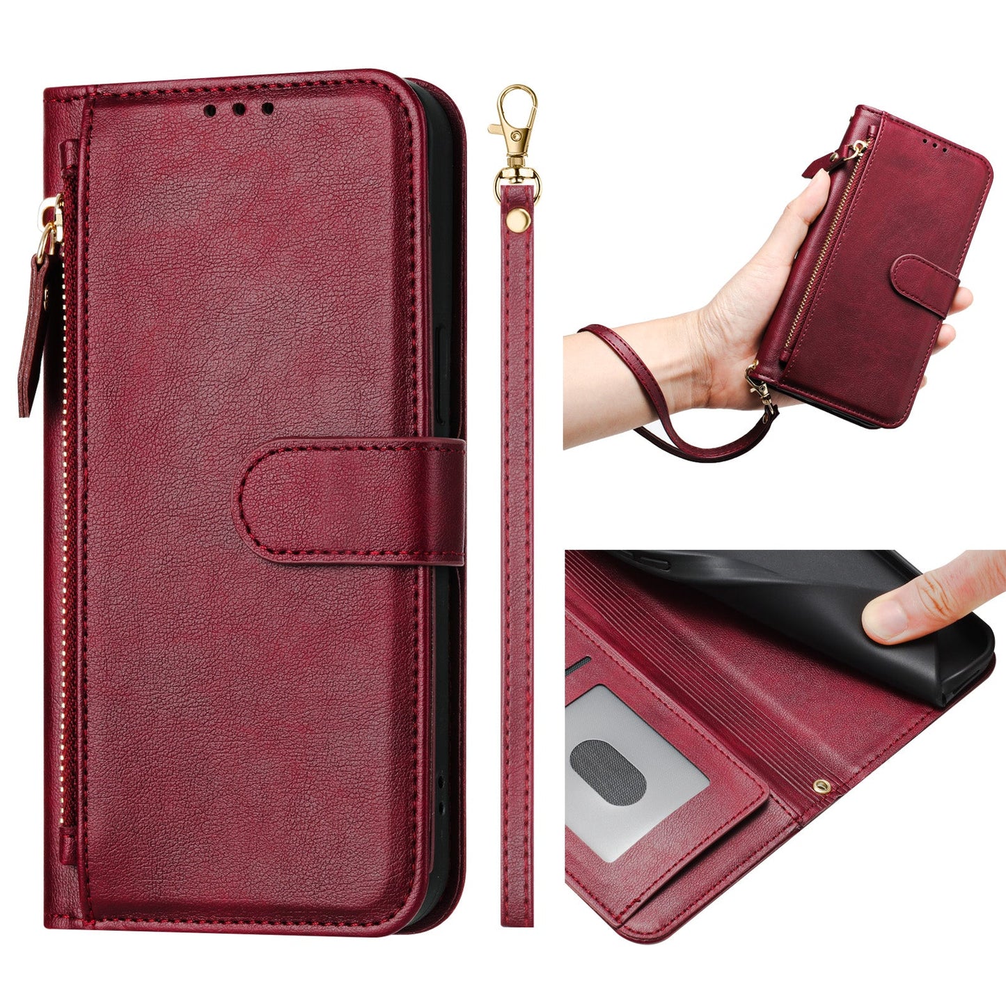 For Motorola Moto G Play (2025) 4G Case Zipper Pocket Multiple Card Slots Leather Phone Cover - Red