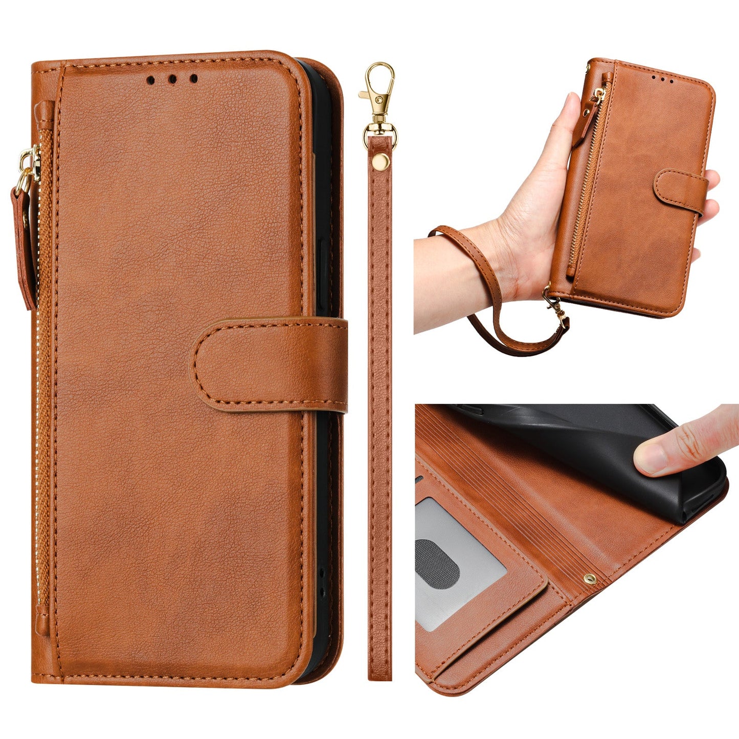For Motorola Moto G Play (2025) 4G Case Zipper Pocket Multiple Card Slots Leather Phone Cover - Brown