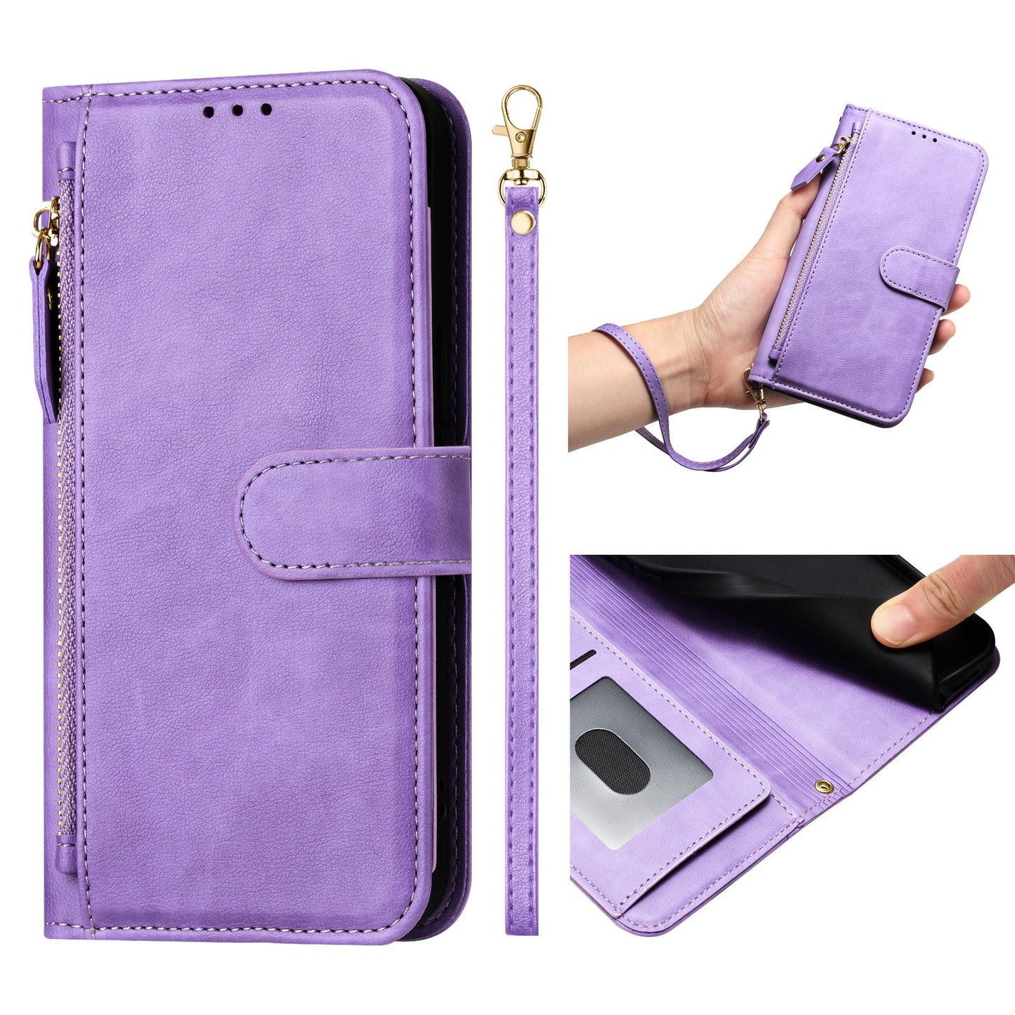 For Motorola Moto G Play (2025) 4G Case Zipper Pocket Multiple Card Slots Leather Phone Cover - Purple