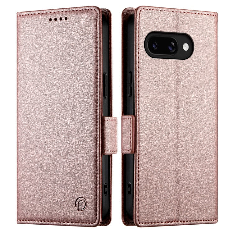 DF-010 For Google Pixel 9a Stand Case PU Leather Wallet Phone Cover - Rose Gold