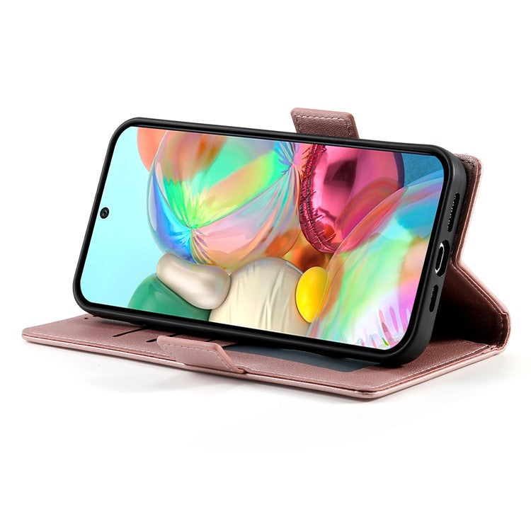 DF-010 For Google Pixel 9a Stand Case PU Leather Wallet Phone Cover - Rose Gold