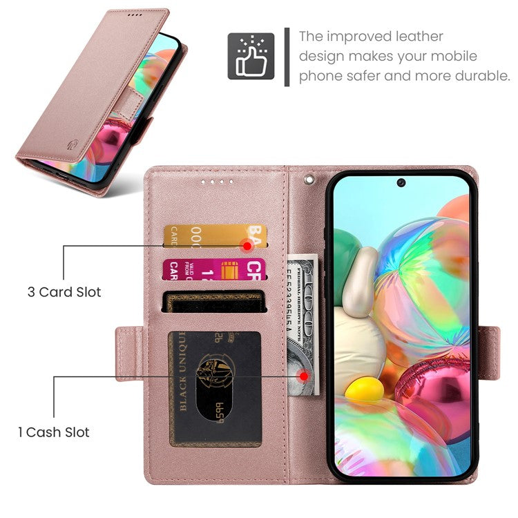 DF-010 For Google Pixel 9a Stand Case PU Leather Wallet Phone Cover - Rose Gold