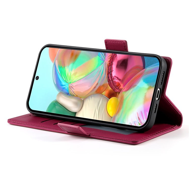 DF-010 For Google Pixel 9a Stand Case PU Leather Wallet Phone Cover - Wine Red