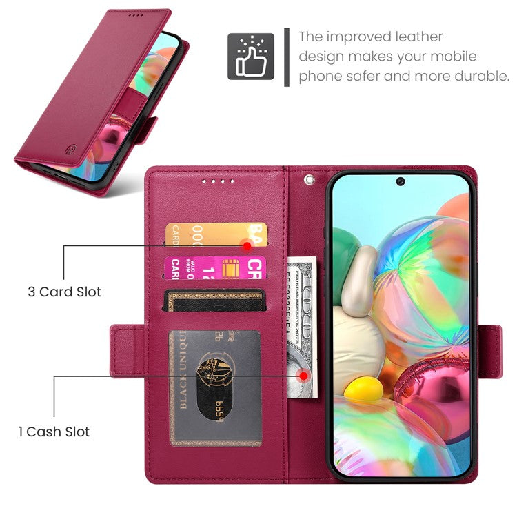 DF-010 For Google Pixel 9a Stand Case PU Leather Wallet Phone Cover - Wine Red