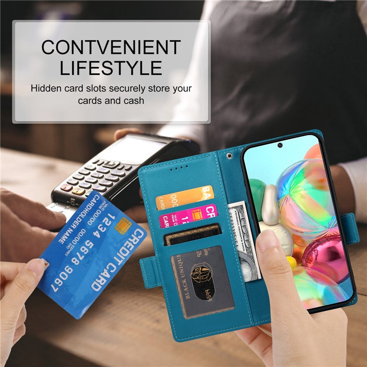 DF-010 For Google Pixel 9a Stand Case PU Leather Wallet Phone Cover - Blue